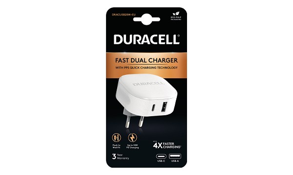 Cargador Duracell 30W USB-A + USB-C PPS